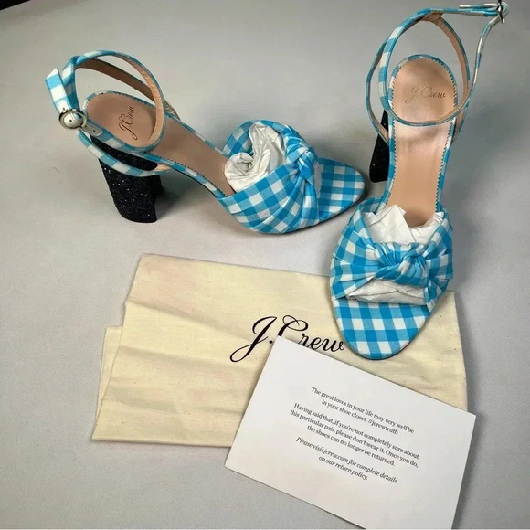 J. Crew Shoes - J.Crew Collection Gingham Knotted Stella Sandals w/Glitter Heel Sz 9.5 NIB